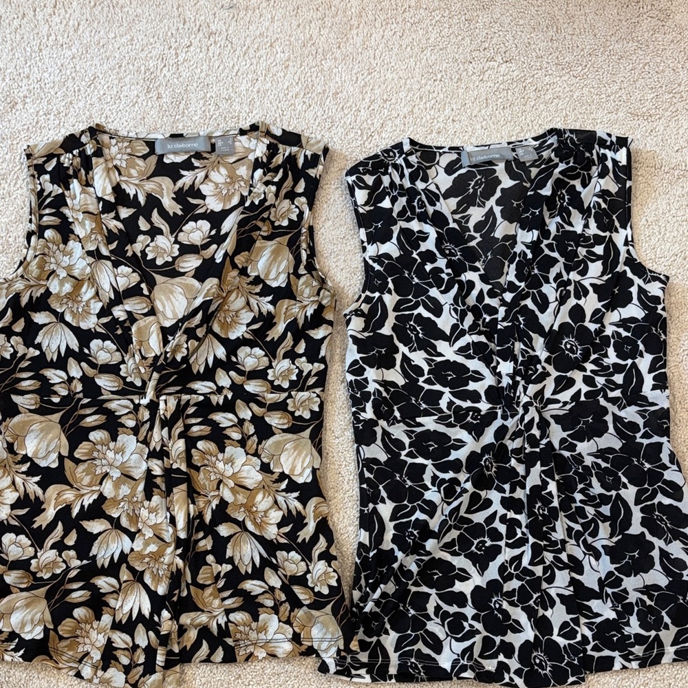 Liz Claiborne Floral Blouses - Black and Cream